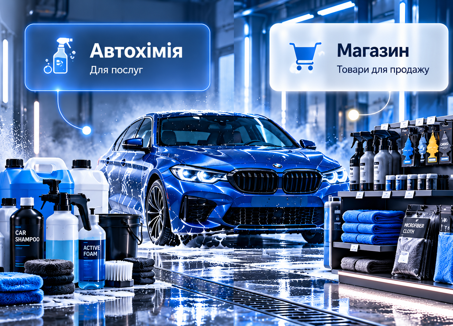 Автохімія для послуг і товари магазину на автомийці
